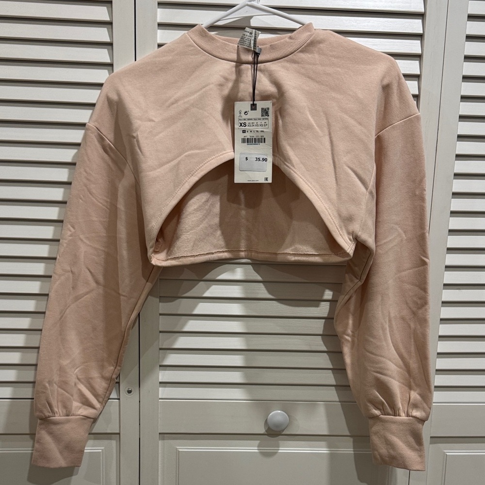 Zara Peach Long Sleeve Crop Top